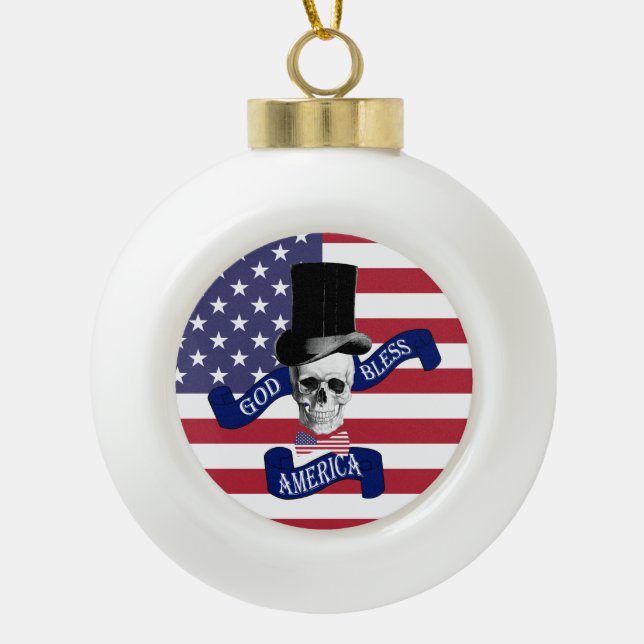 Patriotic American flag Ceramic Ball Christmas Ornament (Front)