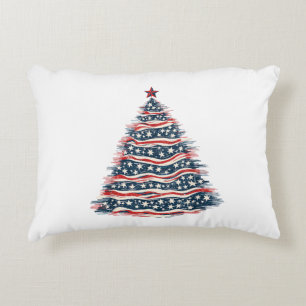 Patriotic American Flag Christmas Tree Accent Pillow