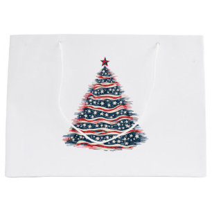 Patriotic American Flag Christmas Tree Large Gift Bag