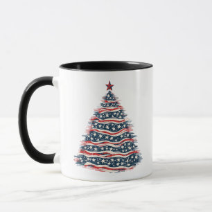 Patriotic American Flag Christmas Tree Mug