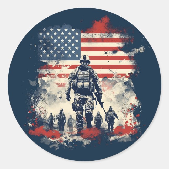 Patriotic American Flag Classic Round Sticker (Front)
