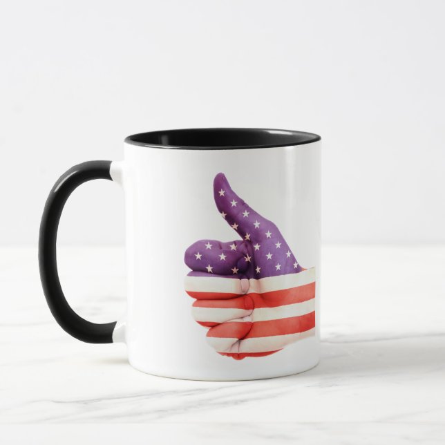 Patriotic American Flag coloured Hand Like sign Mug (Left)