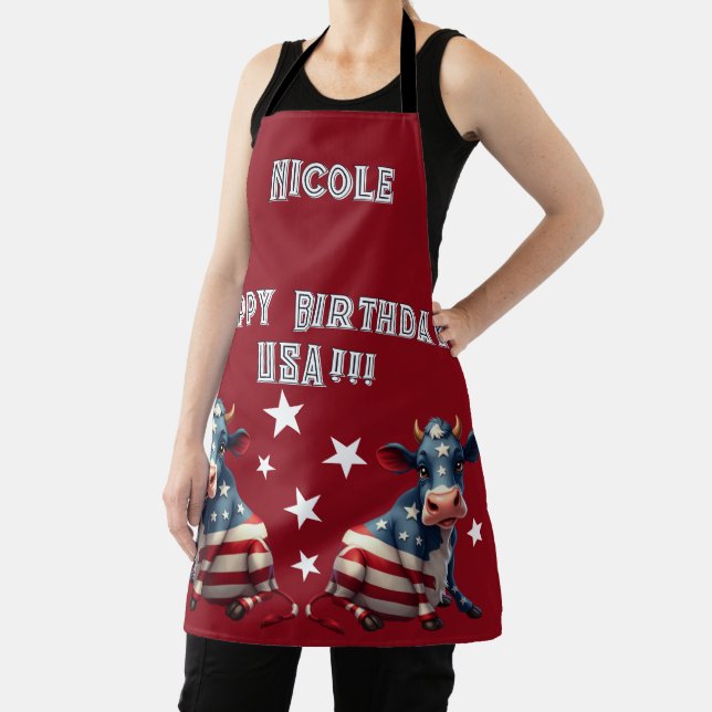 Patriotic American Flag Cow Illustration Apron (Insitu)