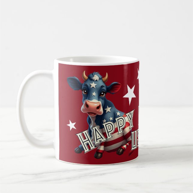 Patriotic American Flag Cow Illustration Coffee Mug (Left)