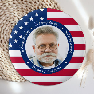 Patriotic American Flag Custom 2 Photo Memorial  Inch Round Button