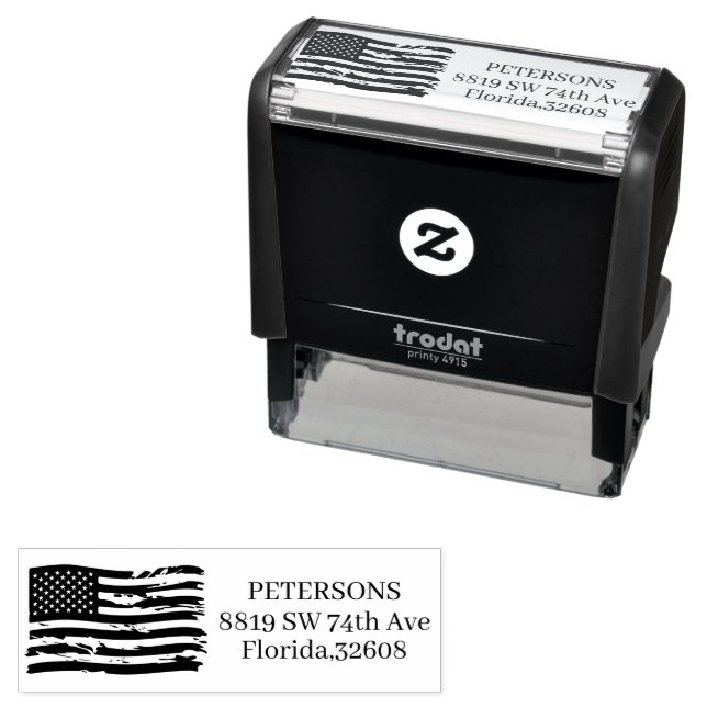 Patriotic American Flag | Custom Return Address Self-inking Stamp (In Situ)