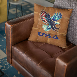 Patriotic American Flag Eagle Rustic  Throw Pillow