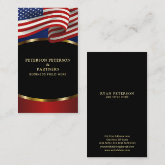 Patriotic American Flag Elegant Gold Accents Black Business Card