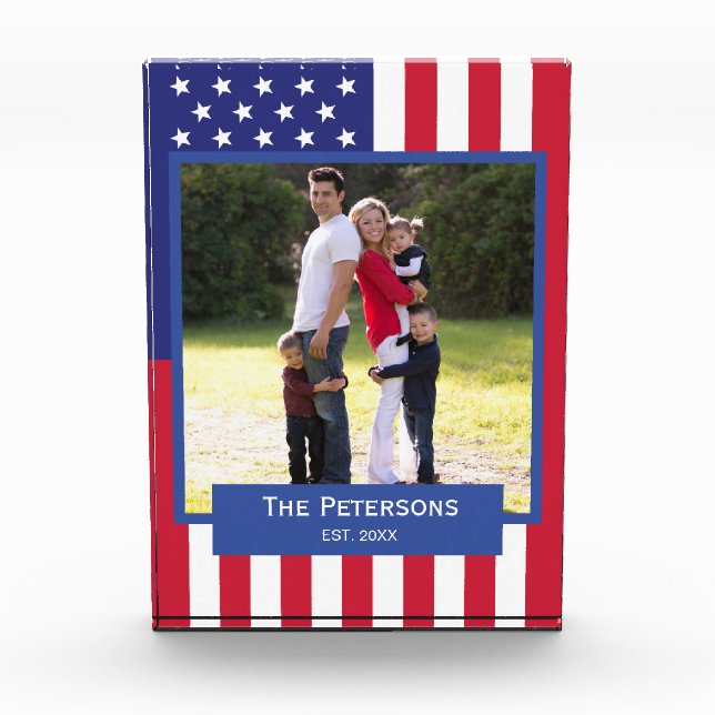 Patriotic American Flag Family Photo Block (Front)