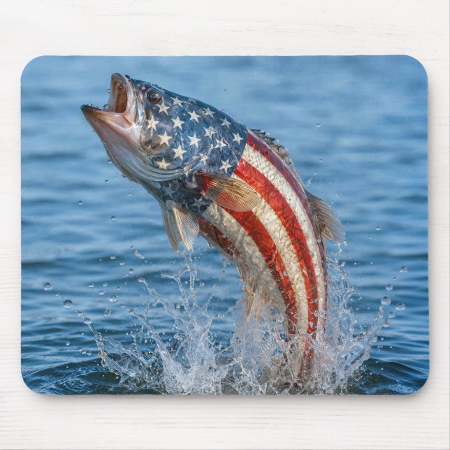 Patriotic American Flag Fish Mouse Pad (Front)