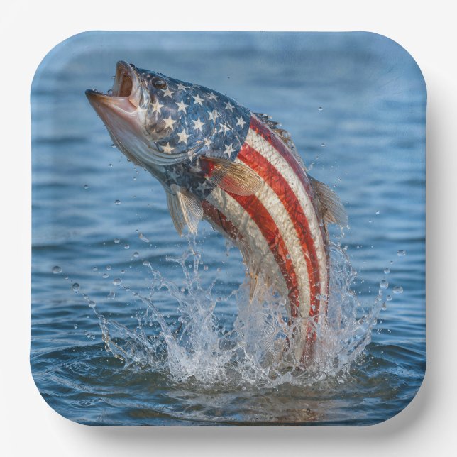 Patriotic American Flag Fish Paper Plate (Front)