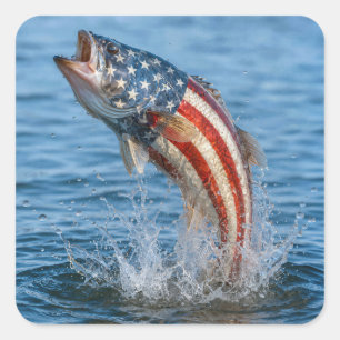 Patriotic American Flag Fish Square Sticker