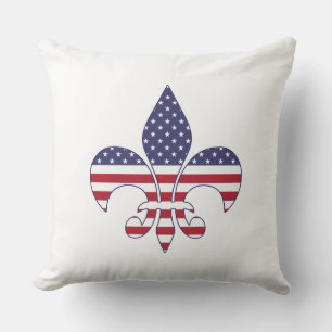 Patriotic American Flag Fleur-de-lis Throw Pillow