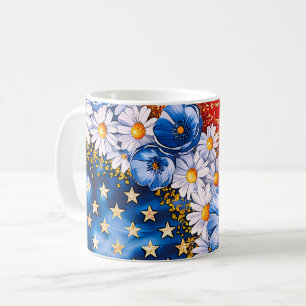 Patriotic American Flag Floral Glitter Coffee Mug