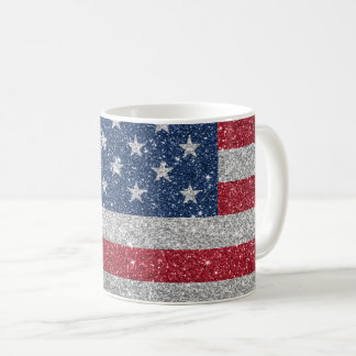 Patriotic American Flag Glitter Coffee Mug