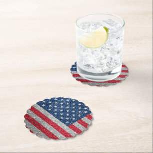 Patriotic American Flag Glitter Paper Coaster