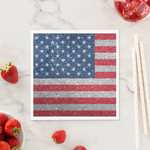 Patriotic American Flag Glitter Paper Napkin