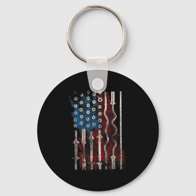 Patriotic American Flag Gym For Weight Lifters  Keychain (Front)