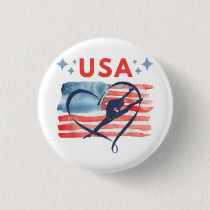Patriotic American Flag Gymnastics Design for USA  1 Inch Round Button