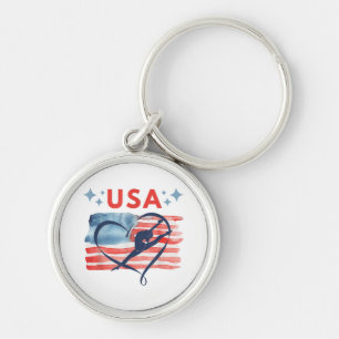 Patriotic American Flag Gymnastics Design for USA Keychain