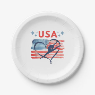 Patriotic American Flag Gymnastics Design for USA  Paper Plate