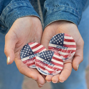 Patriotic American Flag Happy 4th of July Custom 1 Inch Round Button
