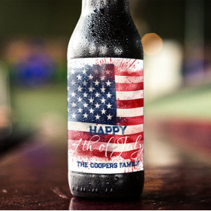 Patriotic American Flag Happy 4th of July Custom Beer Bottle Label