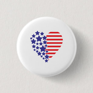 Patriotic American Flag Heart 1 Inch Round Button
