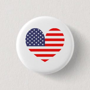 Patriotic American flag heart icon pinback button