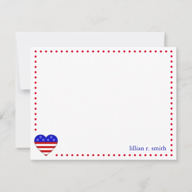 Patriotic American Flag Heart Personalized Card (Front)