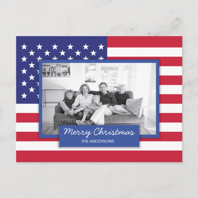 Patriotic American Flag Holiday Photo Postcard (Front)