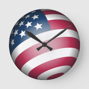 Patriotic American Flag in 3D Globe Design Round Clock