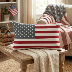 Patriotic American Flag in Red White and Blue Lumbar Pillow