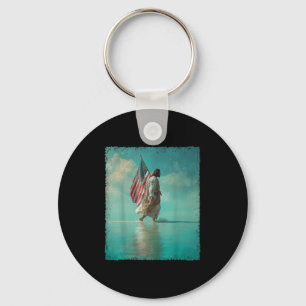 Patriotic American Flag Jesus Walking On Water 4th Keychain