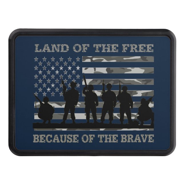 Patriotic American Flag Land Of The Free Troops Trailer Hitch Cover (Front)