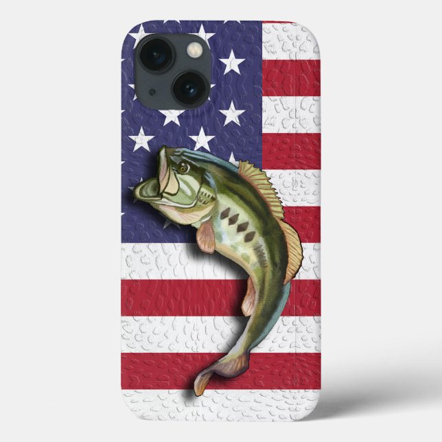 Patriotic American Flag Largemouth Bass Fishing Case-Mate iPhone Case (Back)