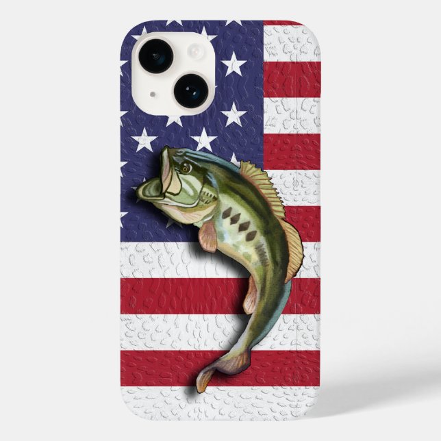 Patriotic American Flag Largemouth Bass Fishing Case-Mate iPhone Case (Back)