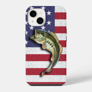 Patriotic American Flag Largemouth Bass Fishing iPhone 14 Case