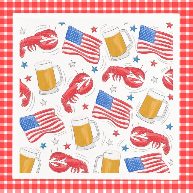 Patriotic American Flag Lobster Beer Star Napkin (Creator Uploaded)