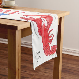 Patriotic American Flag Lobster Beer Stars Short Table Runner