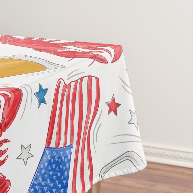 Patriotic American Flag Lobster Beer Stars Tablecloth (In Situ)