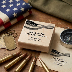 PATRIOTIC American Flag Military Company Name  Rubber Stamp