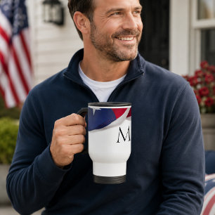 Patriotic American Flag Monogrammed Initial Travel Mug