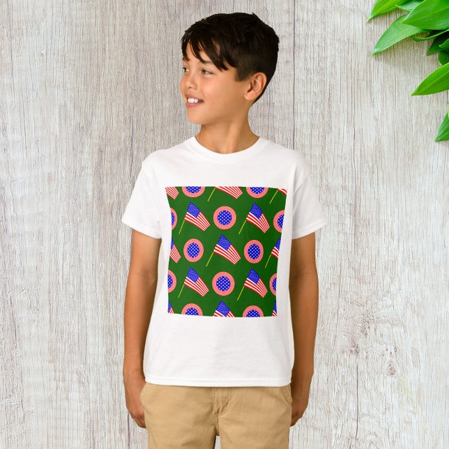 Patriotic American Flag Pattern on Green  T-Shirt (Creator Uploaded)