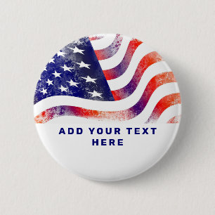 Patriotic  American Flag Personalized 2 Inch Round Button