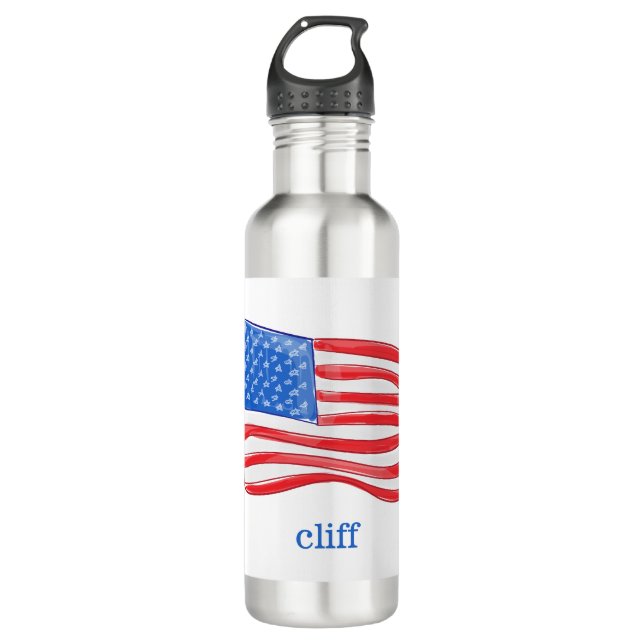 Patriotic American Flag Personalized 710 Ml Water Bottle (Front)