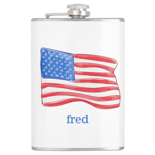 Patriotic American Flag Personalized Hip Flask (Front)
