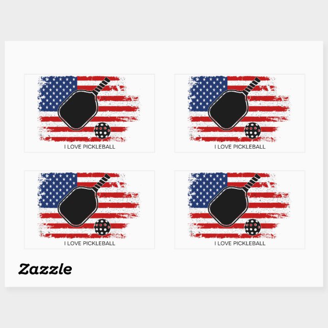 Patriotic American Flag Personalized Pickleball  Sticker (Sheet)