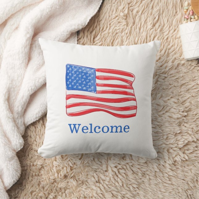 Patriotic American Flag Personalized Throw Pillow (Blanket)