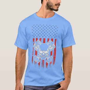 Patriotic American Flag Piston Muscle Car Enthusia T-Shirt